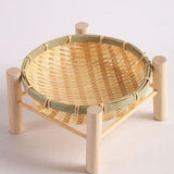 Maxbell Bamboo Woven Basket Tray Round Storage Tray for Vegetables Breakfast Cabinet 18cm Wood