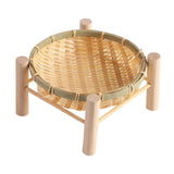 Maxbell Bamboo Woven Basket Tray Round Storage Tray for Vegetables Breakfast Cabinet 18cm Wood