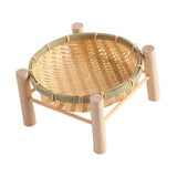 Maxbell Bamboo Woven Basket Tray Round Storage Tray for Vegetables Breakfast Cabinet 18cm Wood