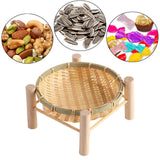 Maxbell Bamboo Woven Basket Tray Round Storage Tray for Vegetables Breakfast Cabinet 18cm Wood