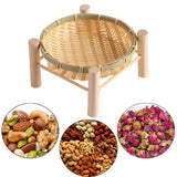 Maxbell Bamboo Woven Basket Tray Round Storage Tray for Vegetables Breakfast Cabinet 18cm Wood