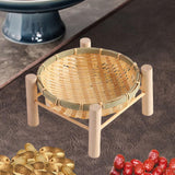Maxbell Bamboo Woven Basket Tray Round Storage Tray for Vegetables Breakfast Cabinet 18cm Wood