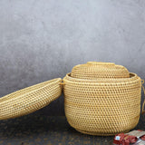 Maxbell Hand Storage Basket with Cover Rattan Woven Basket for Tea Candy Snack S