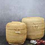 Maxbell Hand Storage Basket with Cover Rattan Woven Basket for Tea Candy Snack S