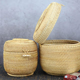 Maxbell Hand Storage Basket with Cover Rattan Woven Basket for Tea Candy Snack S