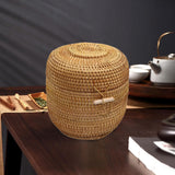 Maxbell Hand Storage Basket with Cover Rattan Woven Basket for Tea Candy Snack S