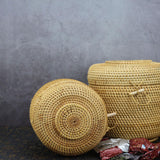Maxbell Hand Storage Basket with Cover Rattan Woven Basket for Tea Candy Snack S