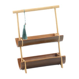 Maxbell Bamboo Portable Holder Vintage Serving Platter for Countertop Dining Kitchen 2 tier