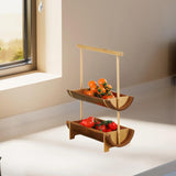 Maxbell Bamboo Portable Holder Vintage Serving Platter for Countertop Dining Kitchen 2 tier