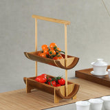 Maxbell Bamboo Portable Holder Vintage Serving Platter for Countertop Dining Kitchen 2 tier