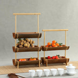 Maxbell Bamboo Portable Holder Vintage Serving Platter for Countertop Dining Kitchen 3 tier