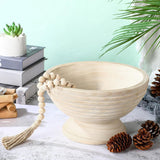 Maxbell Decorative Bowl Rustic Wooden Pedestal Bowl for Wedding Parties Coffee Table
