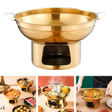 Maxbell Double Handled Lidless Thai Hot Pot Shabu Hot Pot for Hiking Kitchen Outdoor Gold M