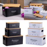Maxbell 3 Pieces Potato Onion Storage Bin Sturdy for Kitchen Counter Farmhouse Decor black