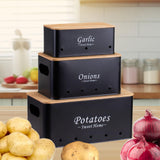Maxbell 3 Pieces Potato Onion Storage Bin Sturdy for Kitchen Counter Farmhouse Decor black