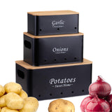 Maxbell 3 Pieces Potato Onion Storage Bin Sturdy for Kitchen Counter Farmhouse Decor black