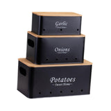 Maxbell 3 Pieces Potato Onion Storage Bin Sturdy for Kitchen Counter Farmhouse Decor black