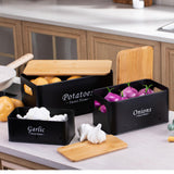 Maxbell 3 Pieces Potato Onion Storage Bin Sturdy for Kitchen Counter Farmhouse Decor black