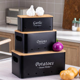 Maxbell 3 Pieces Potato Onion Storage Bin Sturdy for Kitchen Counter Farmhouse Decor black