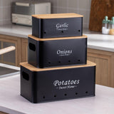 Maxbell 3 Pieces Potato Onion Storage Bin Sturdy for Kitchen Counter Farmhouse Decor black