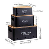 Maxbell 3 Pieces Potato Onion Storage Bin Sturdy for Kitchen Counter Farmhouse Decor black