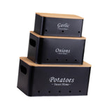 Maxbell 3 Pieces Potato Onion Storage Bin Sturdy for Kitchen Counter Farmhouse Decor black