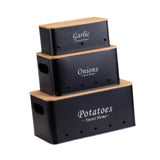 Maxbell 3 Pieces Potato Onion Storage Bin Sturdy for Kitchen Counter Farmhouse Decor black