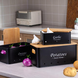 Maxbell 3 Pieces Potato Onion Storage Bin Sturdy for Kitchen Counter Farmhouse Decor black