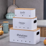 Maxbell 3 Pieces Potato Onion Storage Bin Sturdy for Kitchen Counter Farmhouse Decor white