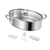 Maxbell Fish Steaming Pot with Cover Oval Cookware for Eggs Vegetables Coarse Grains with Ceramic Plate