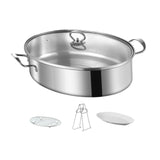 Maxbell Fish Steaming Pot with Cover Oval Cookware for Eggs Vegetables Coarse Grains with Ceramic Plate