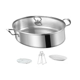 Maxbell Fish Steaming Pot with Cover Oval Cookware for Eggs Vegetables Coarse Grains with Ceramic Plate