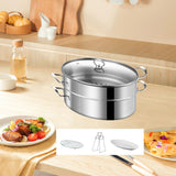 Maxbell Fish Steaming Pot with Cover Oval Cookware for Eggs Vegetables Coarse Grains Double Layer