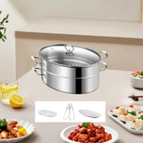 Maxbell Fish Steaming Pot with Cover Oval Cookware for Eggs Vegetables Coarse Grains Double Layer