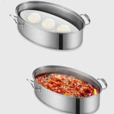 Maxbell Fish Steaming Pot with Cover Oval Cookware for Eggs Vegetables Coarse Grains Double Layer