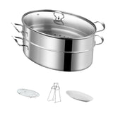 Maxbell Fish Steaming Pot with Cover Oval Cookware for Eggs Vegetables Coarse Grains Double Layer