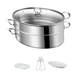 Maxbell Fish Steaming Pot with Cover Oval Cookware for Eggs Vegetables Coarse Grains Double Layer
