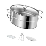 Maxbell Fish Steaming Pot with Cover Oval Cookware for Eggs Vegetables Coarse Grains Double Layer