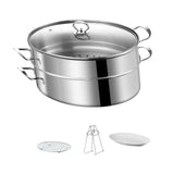 Maxbell Fish Steaming Pot with Cover Oval Cookware for Eggs Vegetables Coarse Grains Double Layer