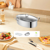 Maxbell Fish Steaming Pot with Cover Oval Cookware for Eggs Vegetables Coarse Grains with Steel Plate