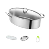 Maxbell Fish Steaming Pot with Cover Oval Cookware for Eggs Vegetables Coarse Grains with Steel Plate