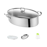 Maxbell Fish Steaming Pot with Cover Oval Cookware for Eggs Vegetables Coarse Grains with Steel Plate
