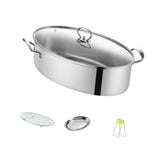 Maxbell Fish Steaming Pot with Cover Oval Cookware for Eggs Vegetables Coarse Grains with Steel Plate