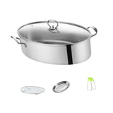 Maxbell Fish Steaming Pot with Cover Oval Cookware for Eggs Vegetables Coarse Grains with Steel Plate