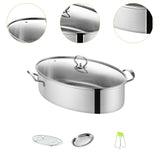 Maxbell Fish Steaming Pot with Cover Oval Cookware for Eggs Vegetables Coarse Grains with Steel Plate