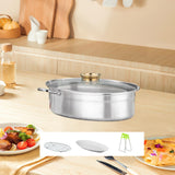 Maxbell Fish Steaming Pot with Cover Oval Cookware for Eggs Vegetables Coarse Grains Gold Lid Handle