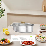 Maxbell Fish Steaming Pot with Cover Oval Cookware for Eggs Vegetables Coarse Grains Gold Lid Handle