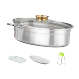 Maxbell Fish Steaming Pot with Cover Oval Cookware for Eggs Vegetables Coarse Grains Gold Lid Handle