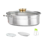 Maxbell Fish Steaming Pot with Cover Oval Cookware for Eggs Vegetables Coarse Grains Gold Lid Handle