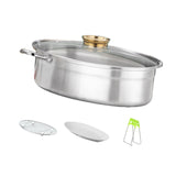 Maxbell Fish Steaming Pot with Cover Oval Cookware for Eggs Vegetables Coarse Grains Gold Lid Handle